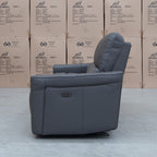 The Cobble Electric Three Seat Leather Recliner Lounge - Storm available to purchase from Warehouse Furniture Clearance at our next sale event.