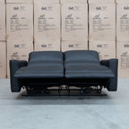 The Cobble Electric Two Seat Leather Recliner Lounge - Black available to purchase from Warehouse Furniture Clearance at our next sale event.
