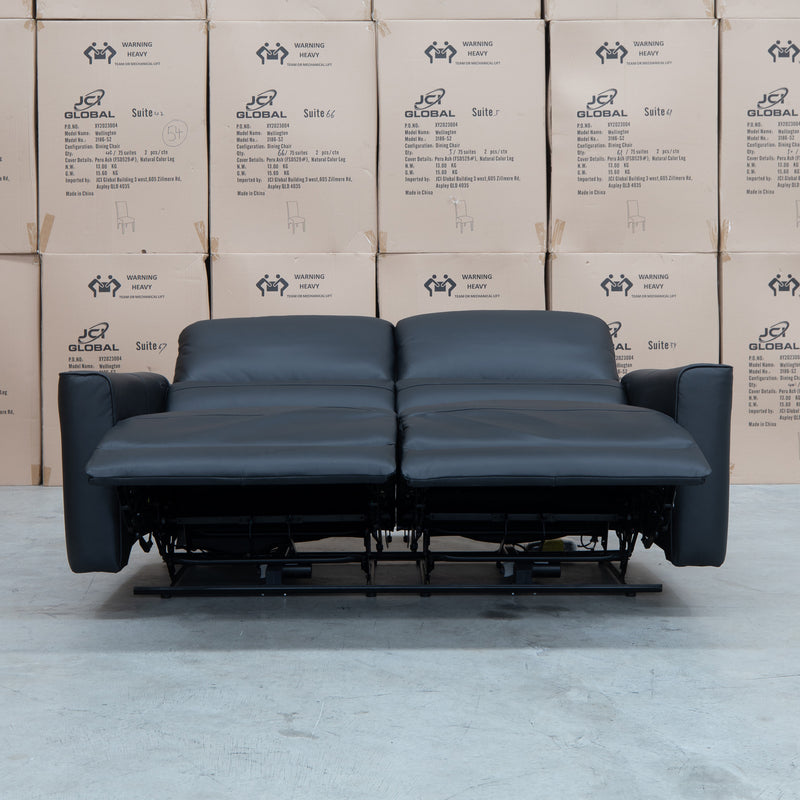 The Cobble Electric Two Seat Leather Recliner Lounge - Black available to purchase from Warehouse Furniture Clearance at our next sale event.