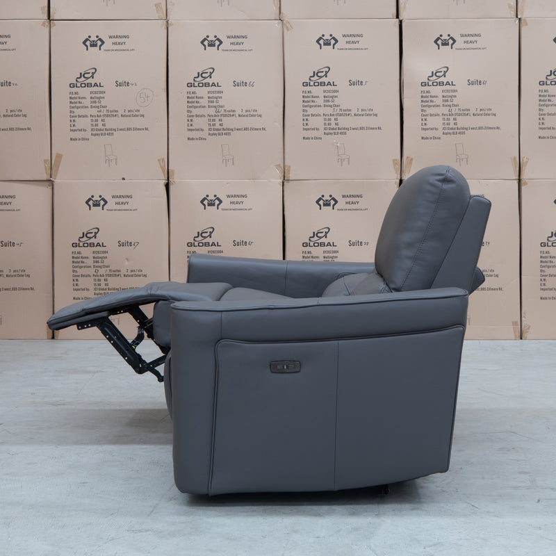 The Cobble Electric Two Seat Leather Recliner Lounge - Storm available to purchase from Warehouse Furniture Clearance at our next sale event.