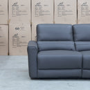 The Cobble Electric Three Seat Leather Recliner Lounge - Storm available to purchase from Warehouse Furniture Clearance at our next sale event.