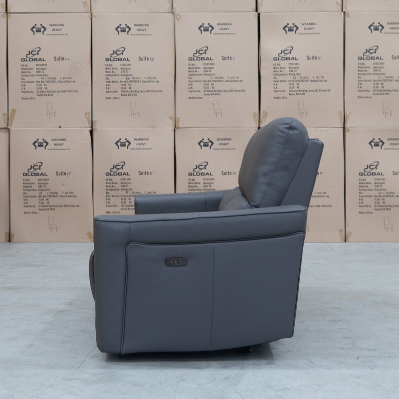 The Cobble Electric Two Seat Leather Recliner Lounge - Storm available to purchase from Warehouse Furniture Clearance at our next sale event.