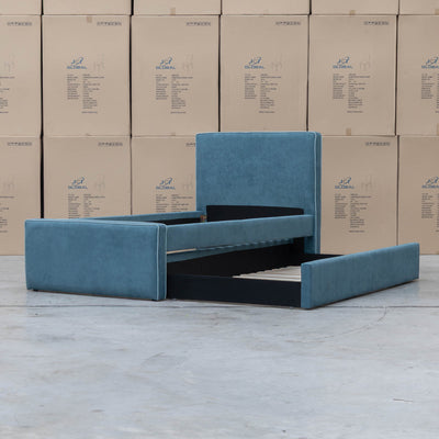 The Coco Single Fabric Trundle Bed - Teal (Reversible Trundle) available to purchase from Warehouse Furniture Clearance at our next sale event.