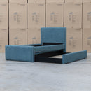 The Coco Single Fabric Trundle Bed - Teal (Reversible Trundle) available to purchase from Warehouse Furniture Clearance at our next sale event.