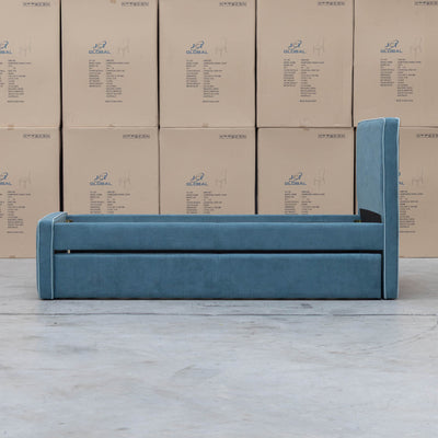 The Coco Single Fabric Trundle Bed - Teal (Reversible Trundle) available to purchase from Warehouse Furniture Clearance at our next sale event.