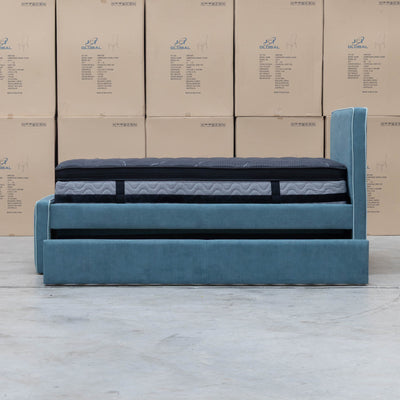 The Coco Single Fabric Trundle Bed - Teal (Reversible Trundle) available to purchase from Warehouse Furniture Clearance at our next sale event.