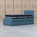 The Coco Single Fabric Trundle Bed - Teal (Reversible Trundle) available to purchase from Warehouse Furniture Clearance at our next sale event.
