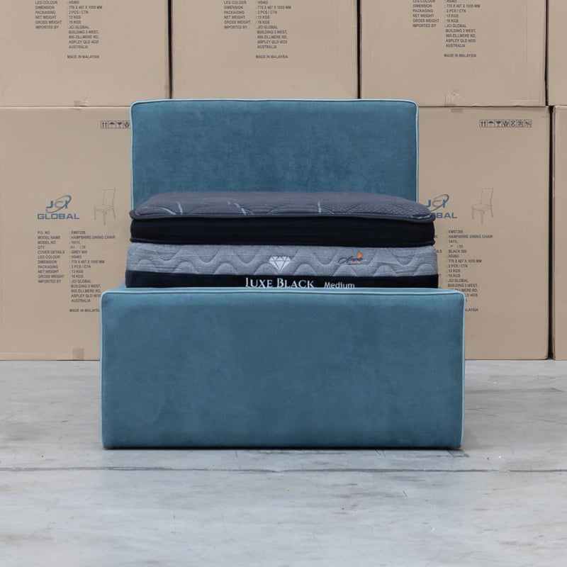 The Coco Single Fabric Trundle Bed - Teal (Reversible Trundle) available to purchase from Warehouse Furniture Clearance at our next sale event.