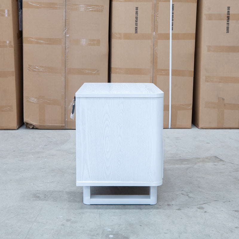 The Cooper Two Drawer White Ash Bedside - White available to purchase from Warehouse Furniture Clearance at our next sale event.