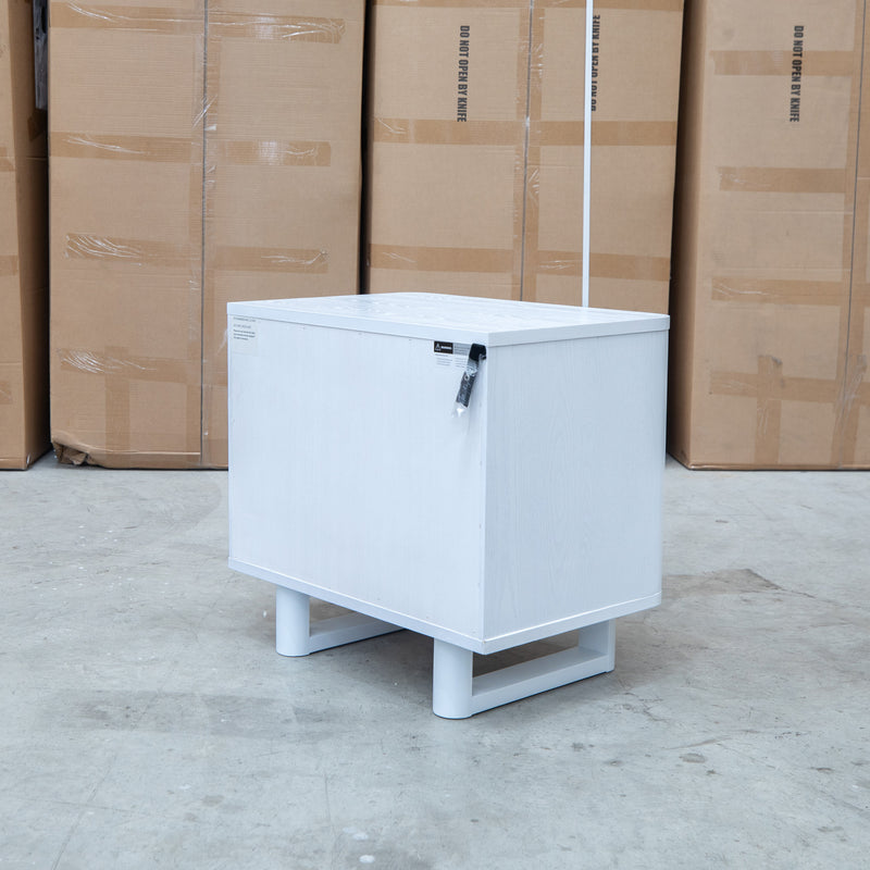 The Cooper Two Drawer White Ash Bedside - White available to purchase from Warehouse Furniture Clearance at our next sale event.