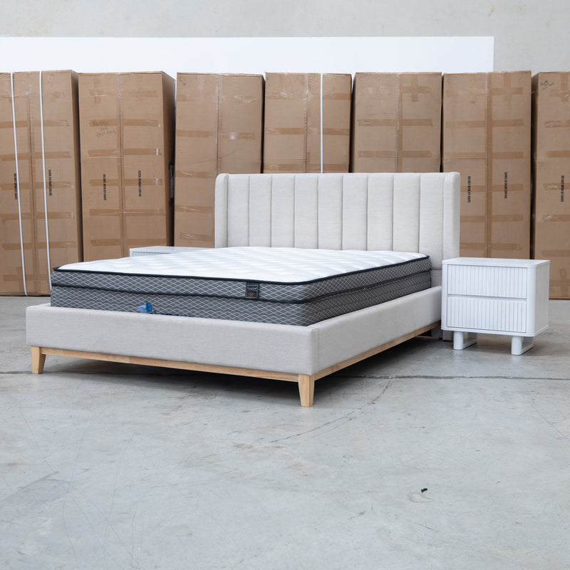 The Cooper Two Drawer White Ash Bedside - White available to purchase from Warehouse Furniture Clearance at our next sale event.