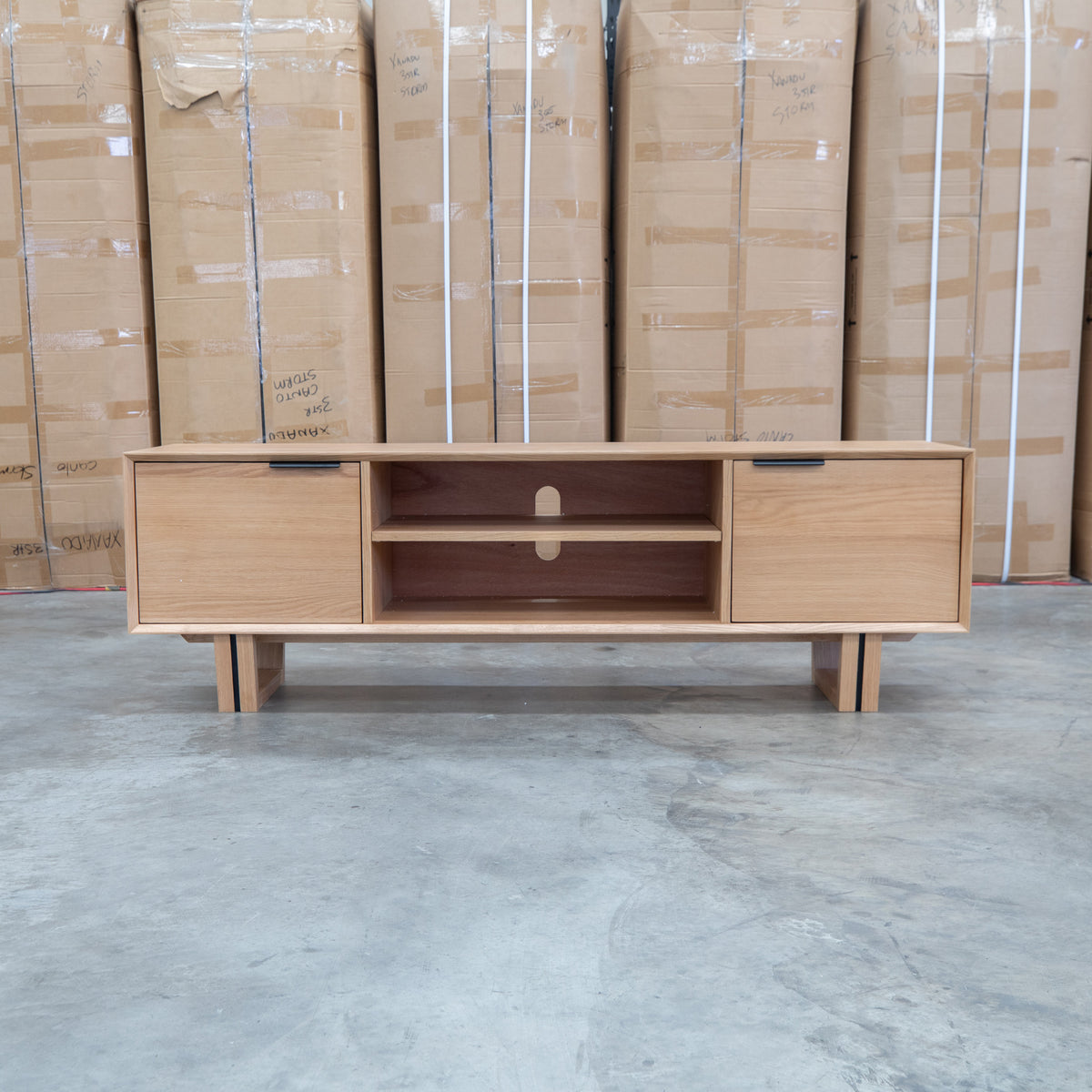 The Crete White Oak Hardwood Entertainment Unit available to purchase from Warehouse Furniture Clearance at our next sale event.