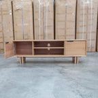The Crete White Oak Hardwood Entertainment Unit available to purchase from Warehouse Furniture Clearance at our next sale event.