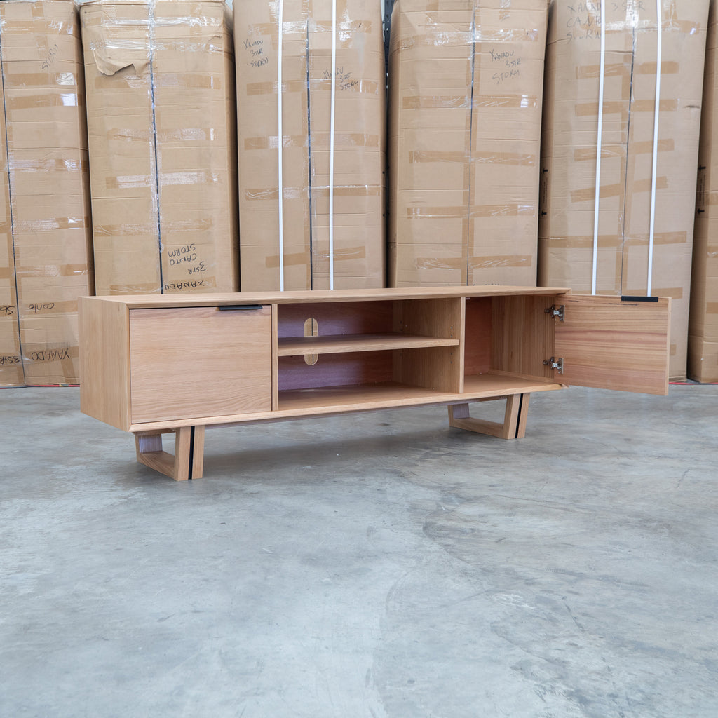 The Crete White Oak Hardwood Entertainment Unit available to purchase from Warehouse Furniture Clearance at our next sale event.