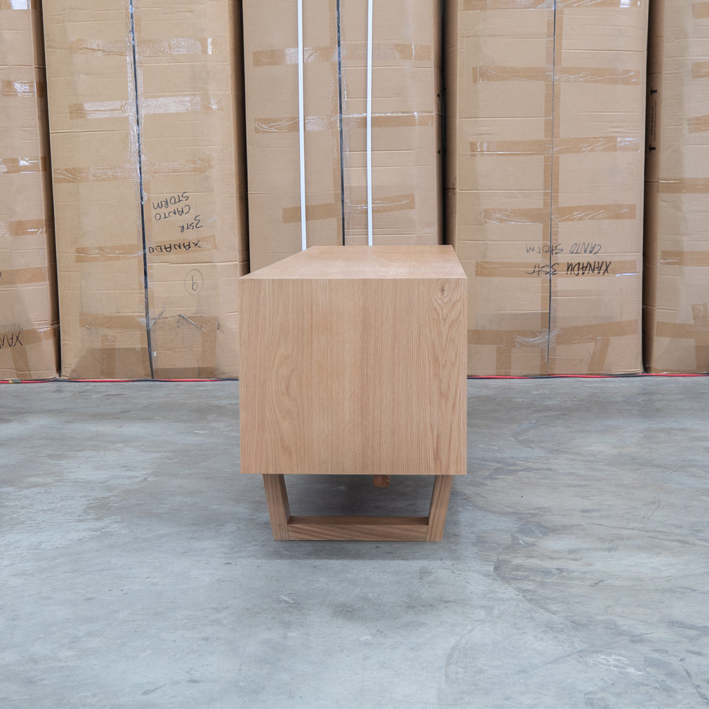 The Crete White Oak Hardwood Entertainment Unit available to purchase from Warehouse Furniture Clearance at our next sale event.