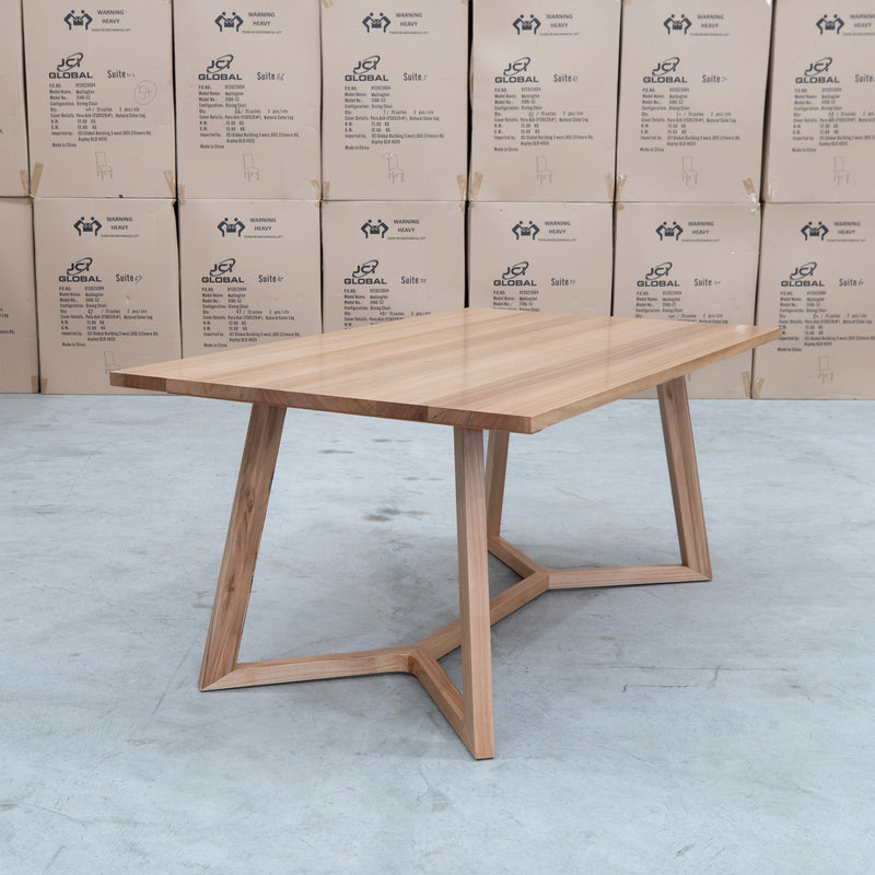 The Dante 180cm Messmate Timber Dining Table available to purchase from Warehouse Furniture Clearance at our next sale event.