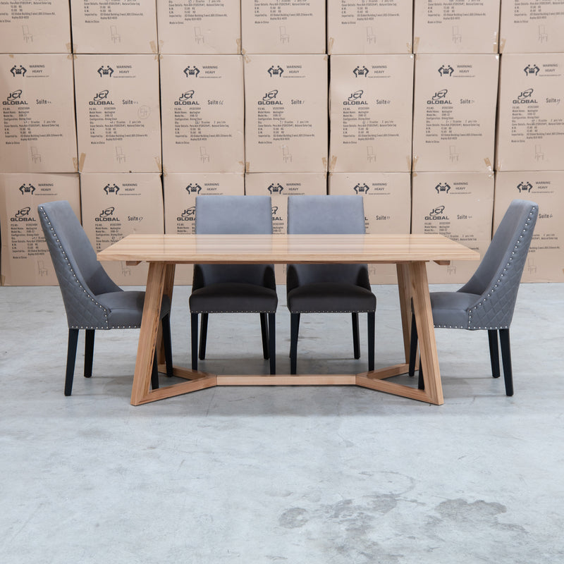 The Dante 180cm Messmate Timber Dining Table available to purchase from Warehouse Furniture Clearance at our next sale event.