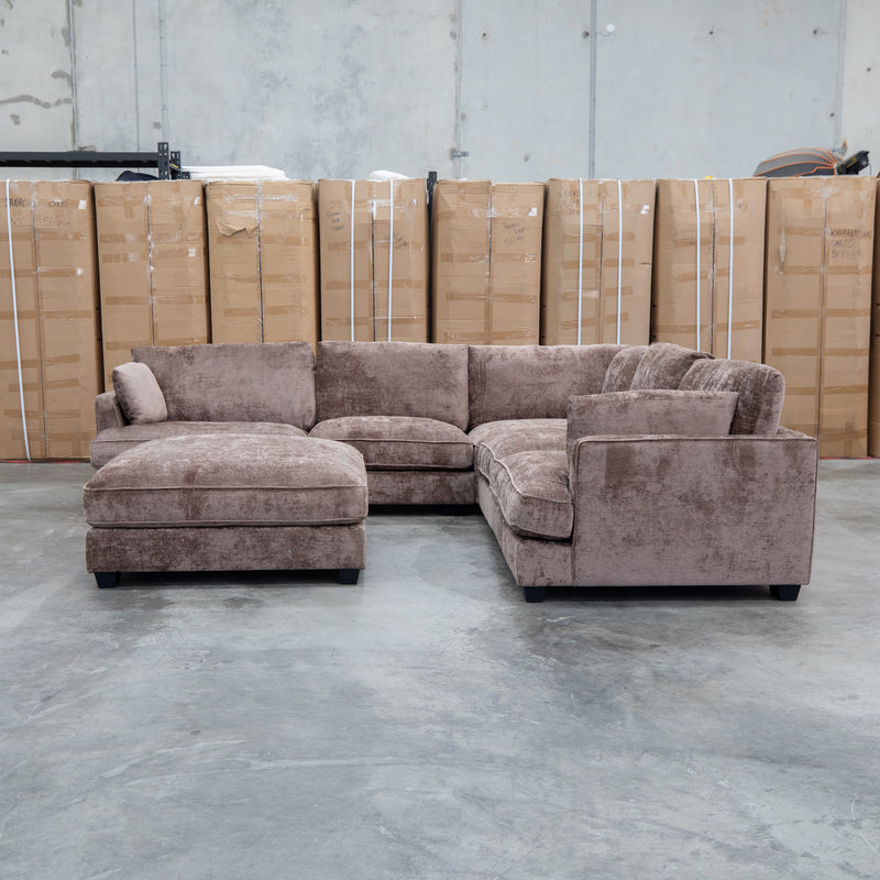 Veloura Feather & Foam Corner Suite with Ottoman - Fiona Chocolate