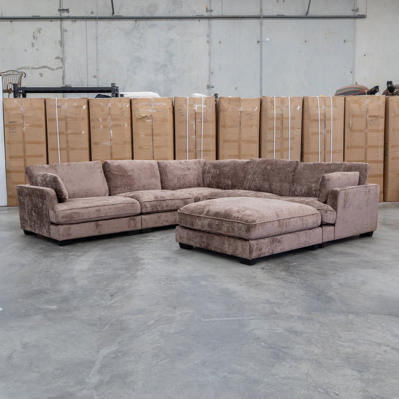 Veloura Feather & Foam Corner Suite with Ottoman - Fiona Chocolate