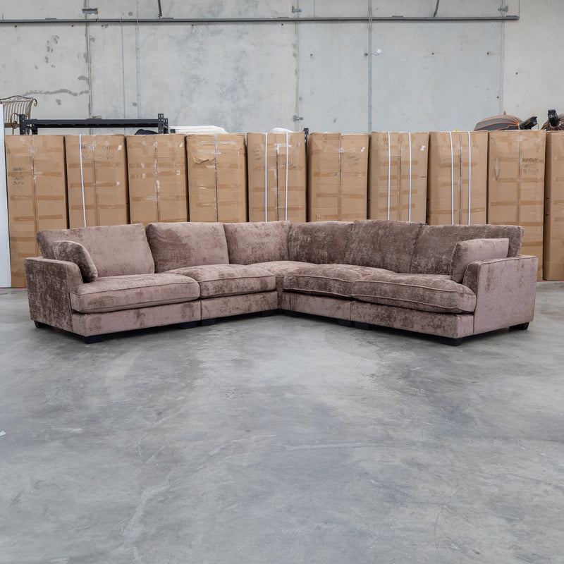 Veloura Feather & Foam Corner Suite with Ottoman - Fiona Chocolate