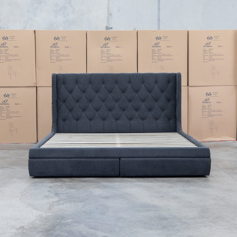 The Denmark King Fabric Storage Bed - Charcoal