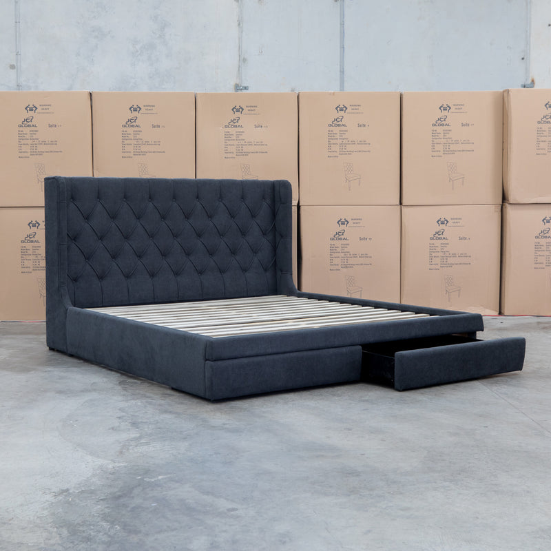 The Denmark King Fabric Storage Bed - Charcoal
