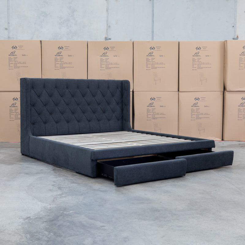 The Denmark King Fabric Storage Bed - Charcoal