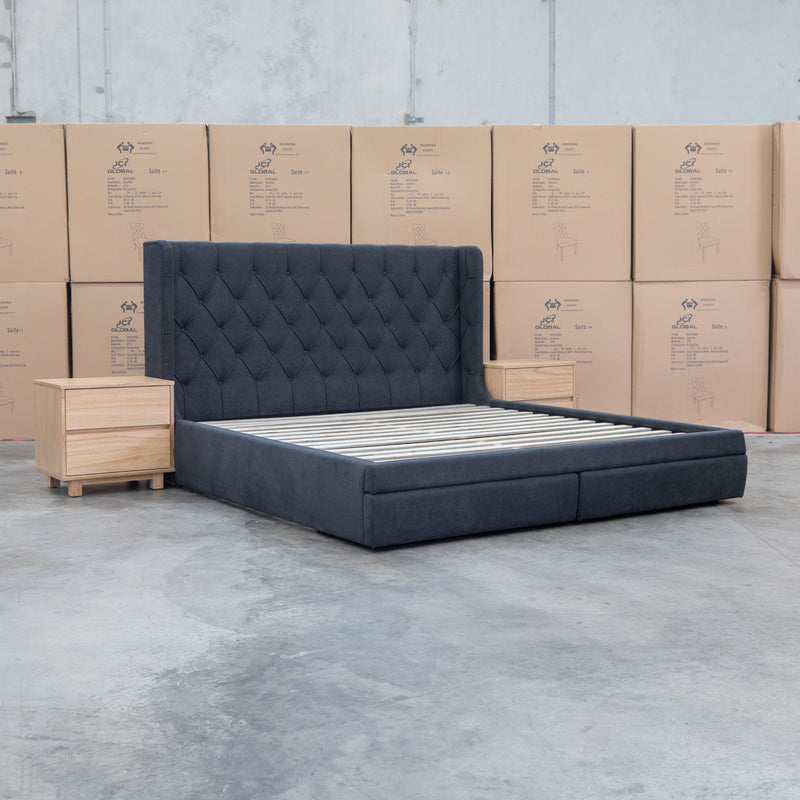 The Denmark King Fabric Storage Bed - Charcoal