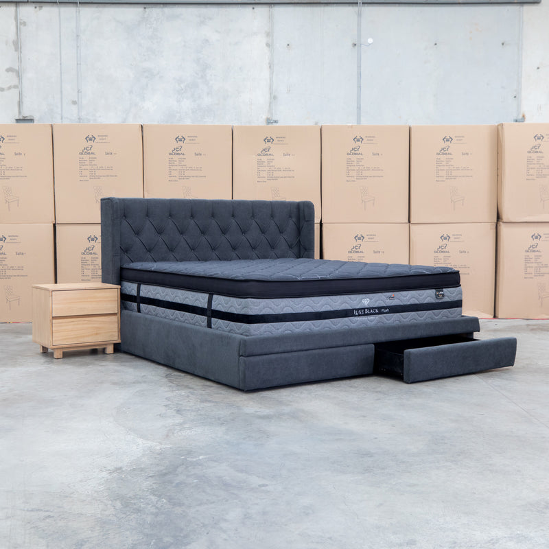 The Denmark King Fabric Storage Bed - Charcoal