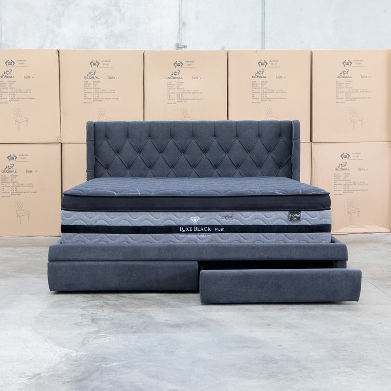 The Denmark King Fabric Storage Bed - Charcoal