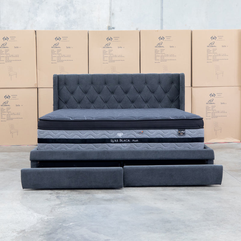The Denmark King Fabric Storage Bed - Charcoal