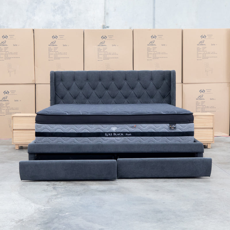 The Denmark King Fabric Storage Bed - Charcoal
