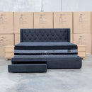 The Denmark Queen Fabric Storage Bed - Charcoal available to purchase from Warehouse Furniture Clearance at our next sale event.