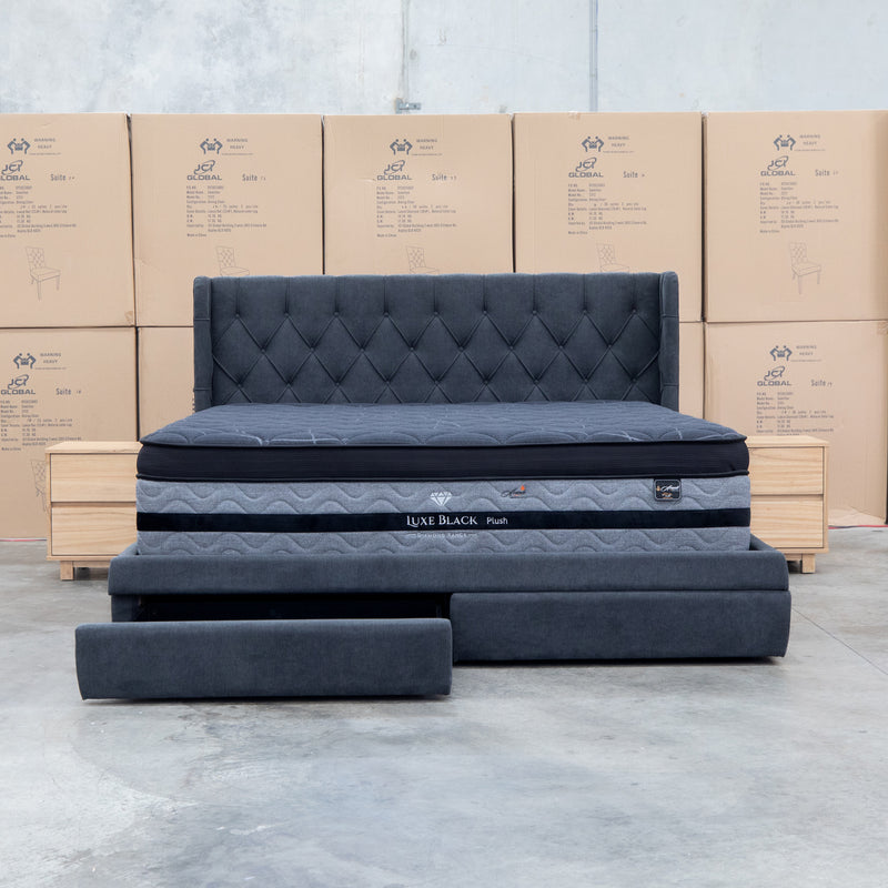 The Denmark King Fabric Storage Bed - Charcoal