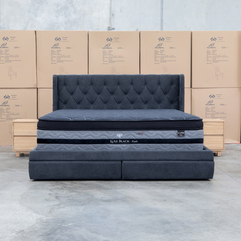 The Denmark King Fabric Storage Bed - Charcoal