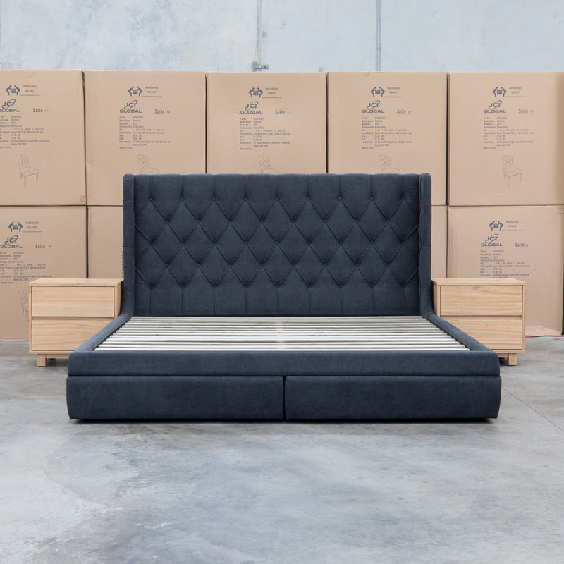 The Denmark King Fabric Storage Bed - Charcoal