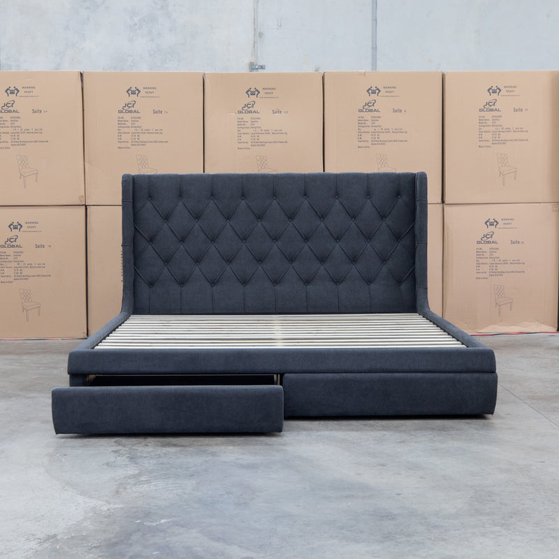 The Denmark King Fabric Storage Bed - Charcoal