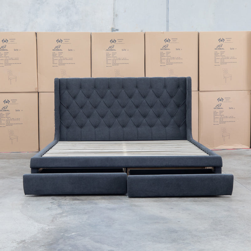 The Denmark King Fabric Storage Bed - Charcoal