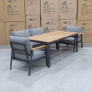 The Denver 5 Piece Outdoor Lounge Dining Suite available to purchase from Warehouse Furniture Clearance at our next sale event.