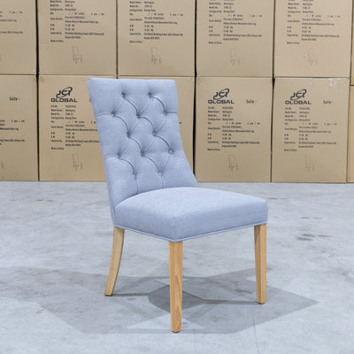 The Semillon Upholstered Natural Frame Dining Chair - Grey available to purchase from Warehouse Furniture Clearance at our next sale event.