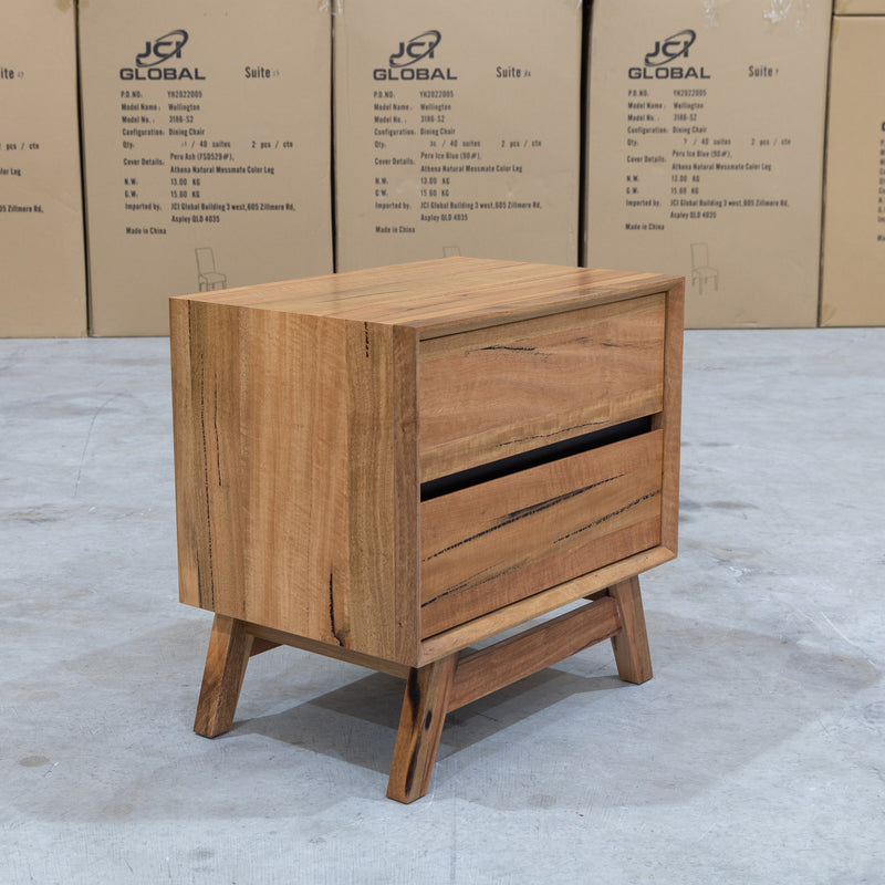 The Polo Marri Harwood Timber Two Drawer Bedside available to purchase from Warehouse Furniture Clearance at our next sale event.