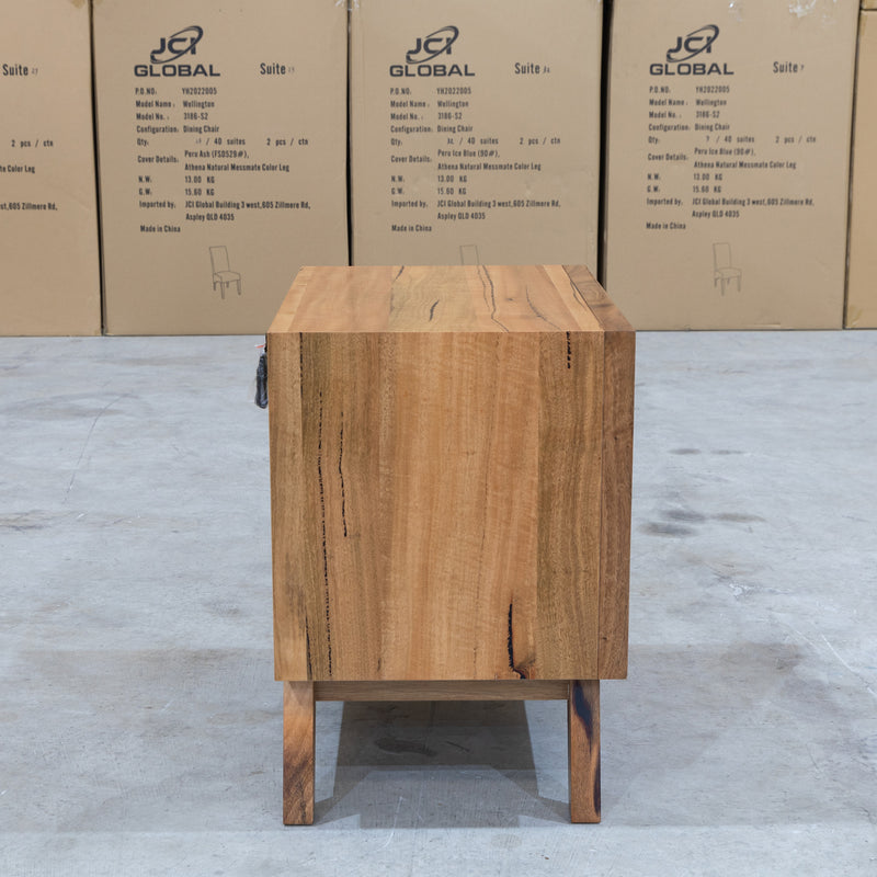 The Polo Marri Harwood Timber Two Drawer Bedside available to purchase from Warehouse Furniture Clearance at our next sale event.