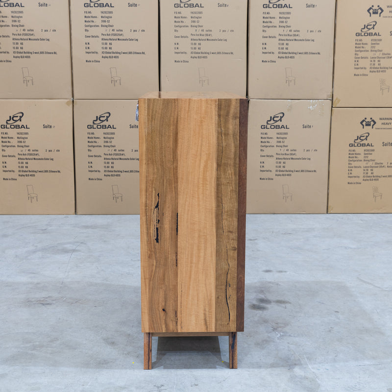 The Polo Marri Hardwood Timber Five Drawer Tallboy available to purchase from Warehouse Furniture Clearance at our next sale event.