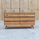 The Polo Marri Hardwood Timber Six Drawer Dresser available to purchase from Warehouse Furniture Clearance at our next sale event.