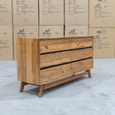 The Polo Marri Hardwood Timber Six Drawer Dresser available to purchase from Warehouse Furniture Clearance at our next sale event.