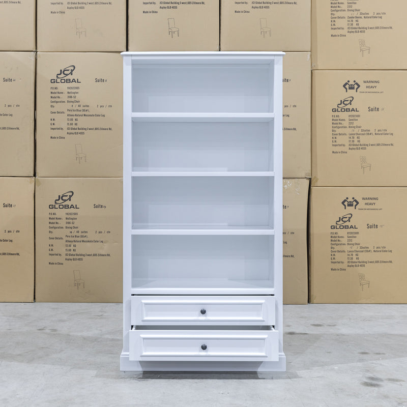 The Hampton Timber Two Drawer Bookcase available to purchase from Warehouse Furniture Clearance at our next sale event.