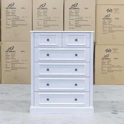 The Hampton 6 Drawer Timber Tallboy available to purchase from Warehouse Furniture Clearance at our next sale event.