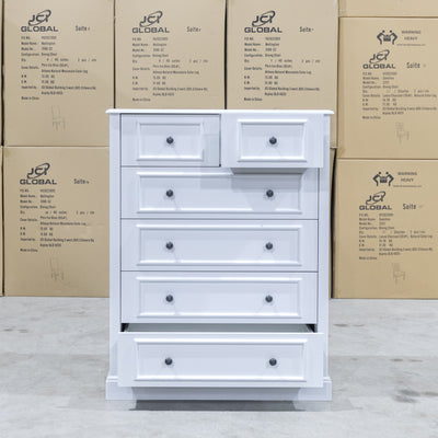 The Hampton 6 Drawer Timber Tallboy available to purchase from Warehouse Furniture Clearance at our next sale event.