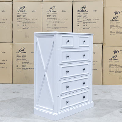 The Hampton 6 Drawer Timber Tallboy available to purchase from Warehouse Furniture Clearance at our next sale event.