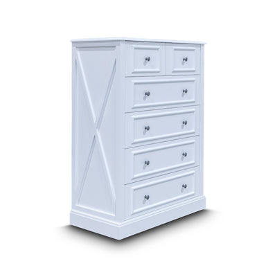 The Hampton 6 Drawer Timber Tallboy available to purchase from Warehouse Furniture Clearance at our next sale event.